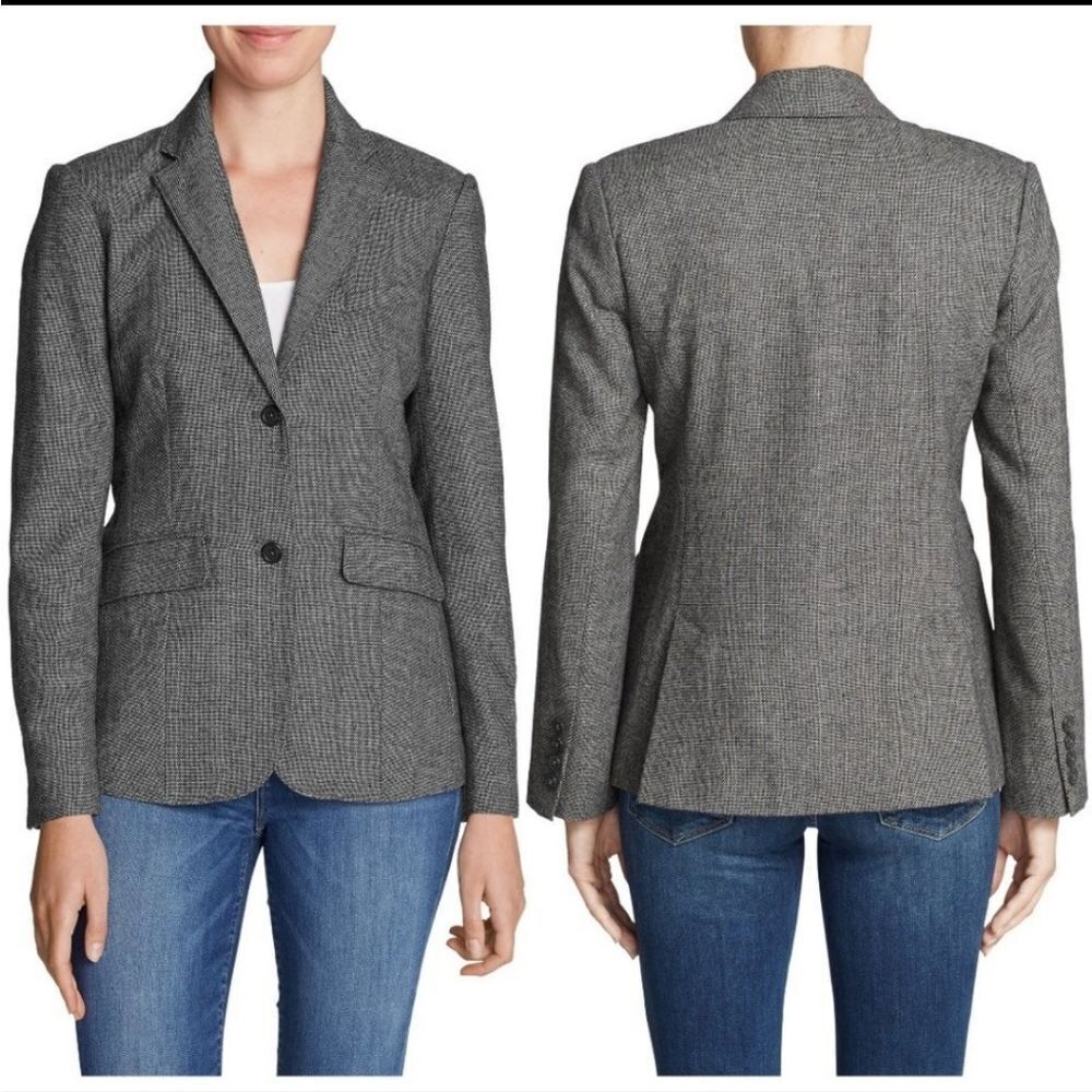 Eddie Bauer Gray Wool Tweed Blazer Classic Fit Tailored Suit Jacket Women's 8 - Picture 3 of 10